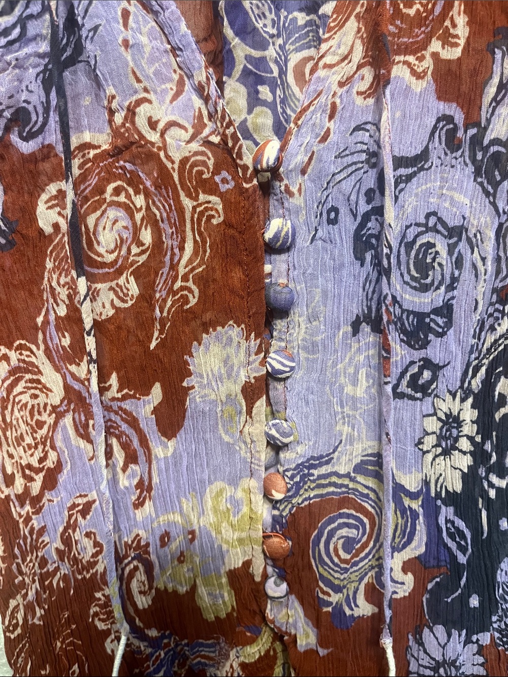 Anthropologie Rust and Lavender Mixed-Print Tiered Long-Sleeve Dress Small - Picture 5 of 10